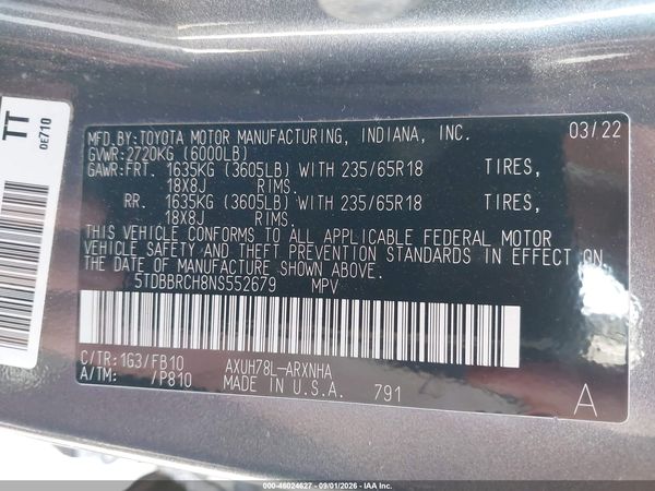 2022 TOYOTA HIGHLANDER HYBRID LE