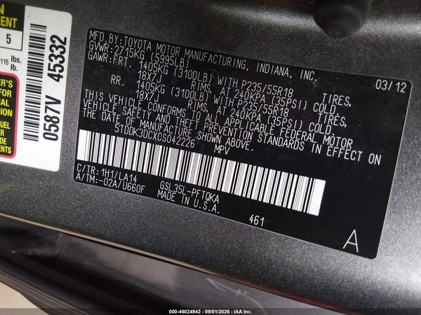 2012 TOYOTA SIENNA LIMITED 7 PASSENGER
