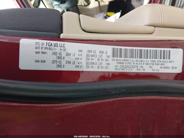 2018 JEEP GRAND CHEROKEE LIMITED 4X2 — I9