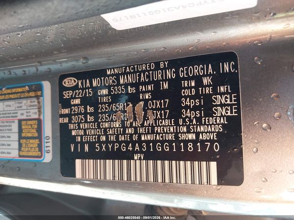 2016 KIA SORENTO 2.4L LX