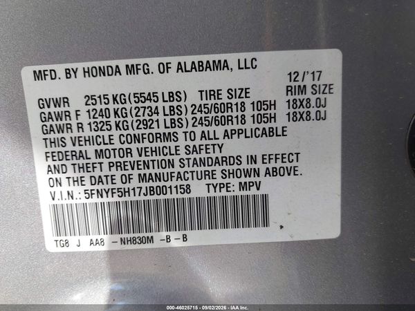 2018 HONDA PILOT LX