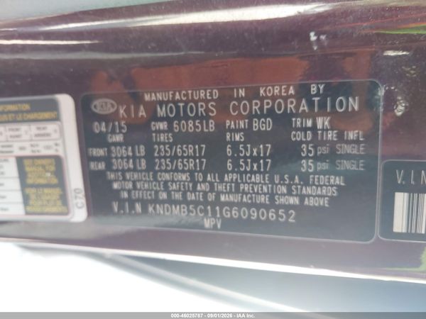 2016 KIA SEDONA LX — I9