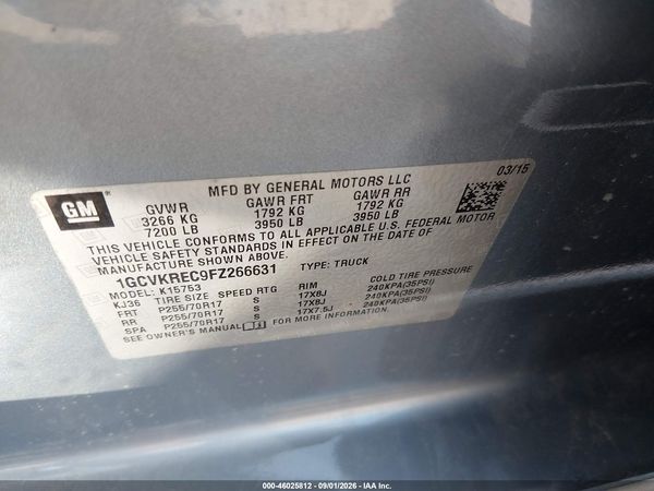 2015 CHEVROLET SILVERADO 1500 1LT — I9