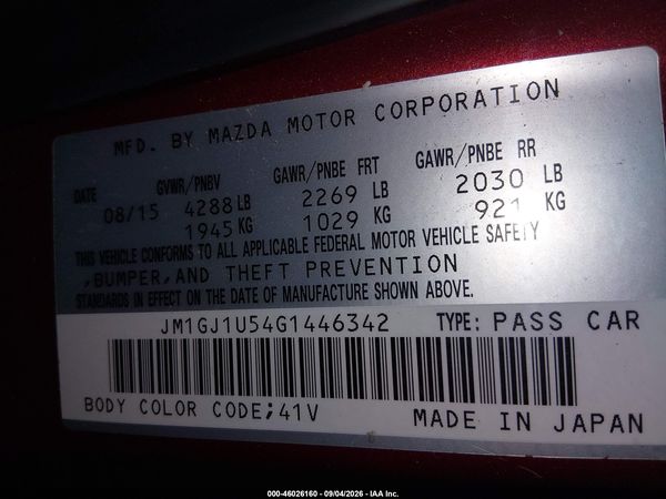 2016 MAZDA MAZDA6 I SPORT