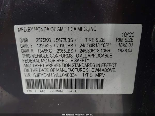 2020 ACURA MDX STANDARD — I9