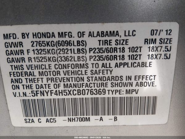 2012 HONDA PILOT EX-L