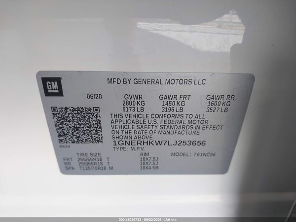 2020 CHEVROLET TRAVERSE FWD LT LEATHER — I9