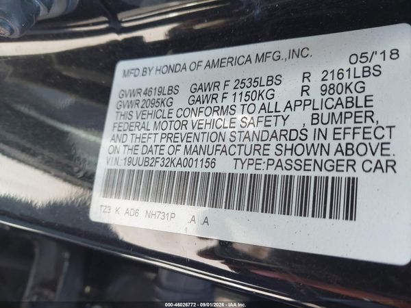 2019 ACURA TLX STANDARD