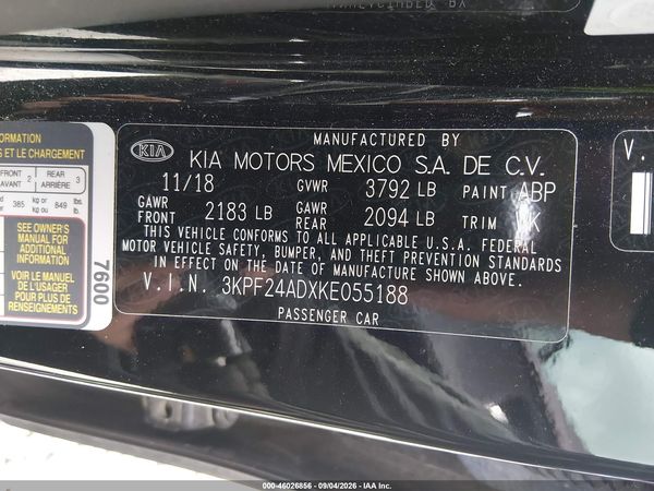 2019 KIA FORTE FE — I9