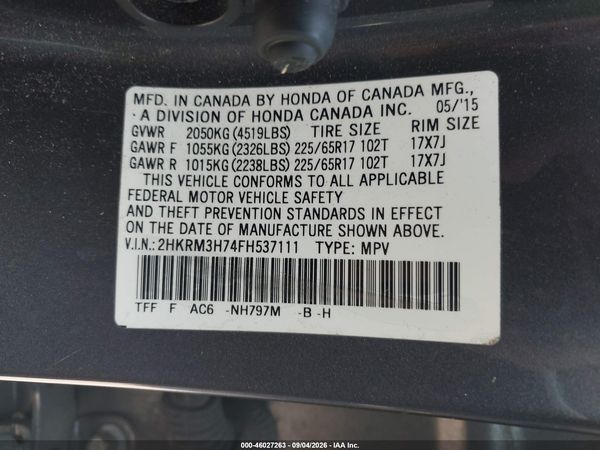 2015 HONDA CR-V EX-L — I9