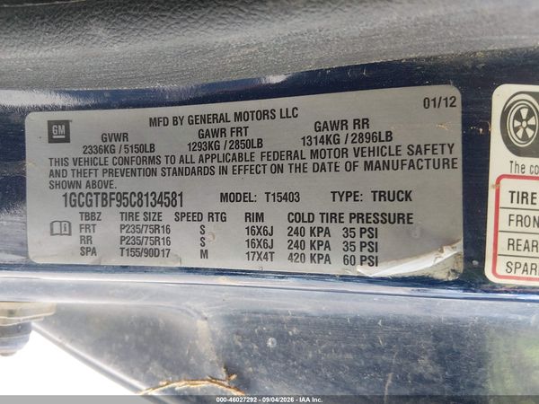 2012 CHEVROLET COLORADO WORK TRUCK — I9