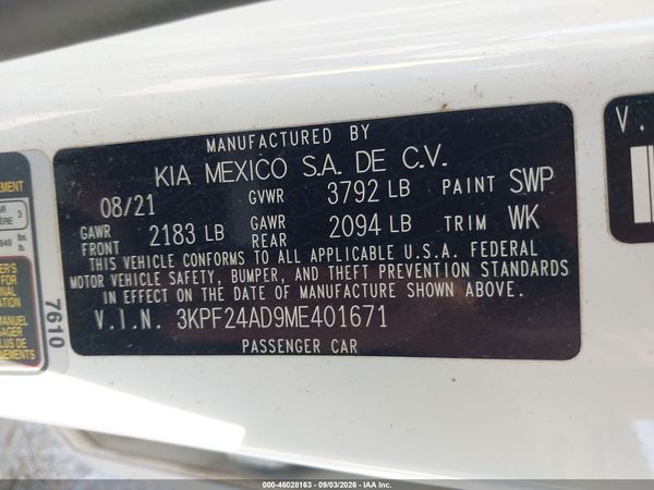 2021 KIA FORTE LXS — I9