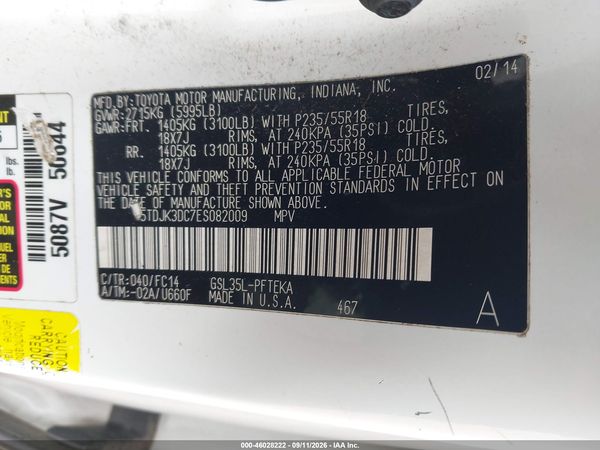 2014 TOYOTA SIENNA LE 7 PASSENGER — I9