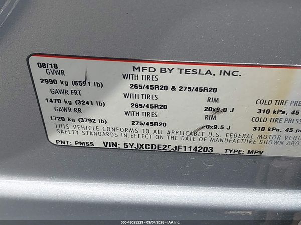 2018 TESLA MODEL X 100D/75D/P100D — I9