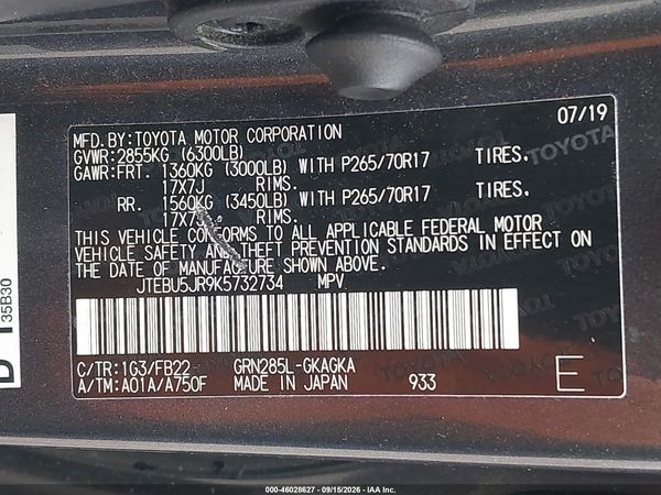 2019 TOYOTA 4RUNNER SR5 — I9