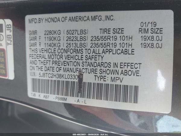 2019 ACURA RDX STANDARD — I9