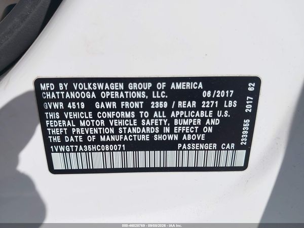 2017 VOLKSWAGEN PASSAT 1.8T SE — I9