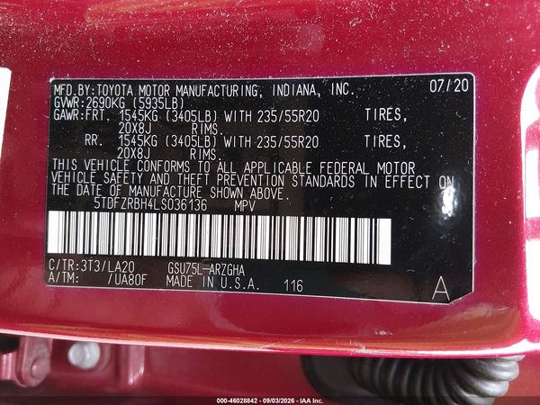 2020 TOYOTA HIGHLANDER PLATINUM