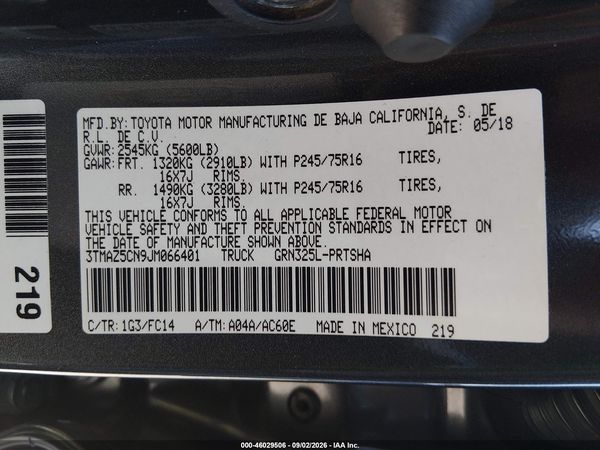 2018 TOYOTA TACOMA SR5 V6 — I9
