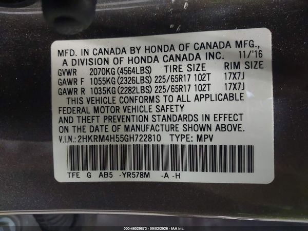 2016 HONDA CR-V EX — I9