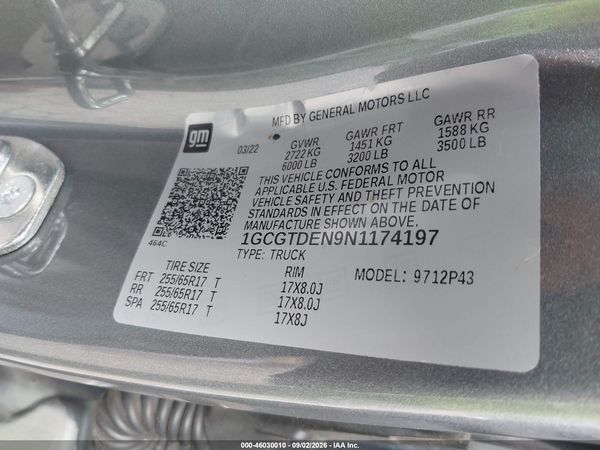 2022 CHEVROLET COLORADO 4WD  SHORT BOX Z71 — I9