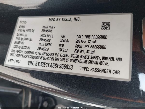 2025 TESLA MODEL 3 — I9