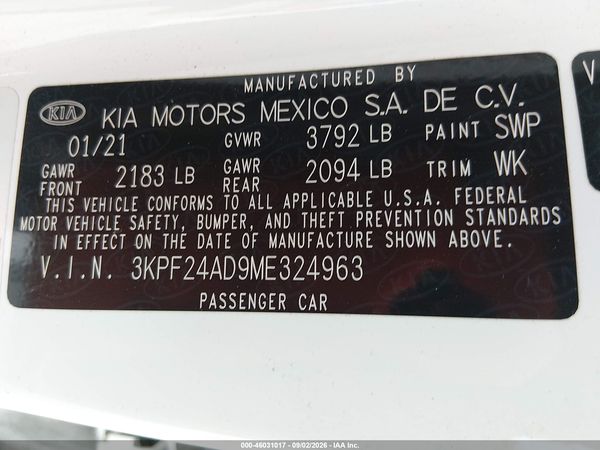 2021 KIA FORTE LXS — I9