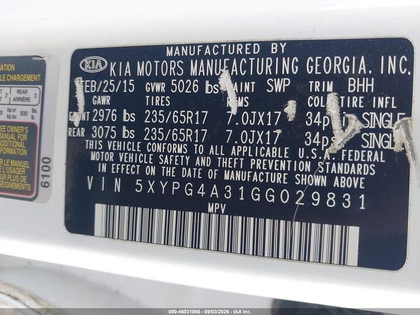 2016 KIA SORENTO 2.4L LX — I9