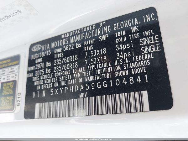 2016 KIA SORENTO 3.3L EX