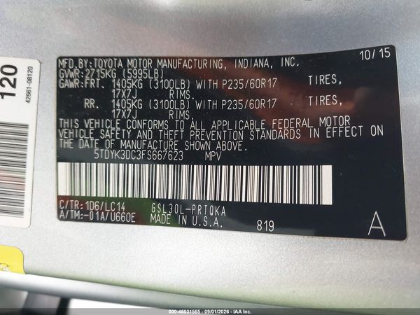 2015 TOYOTA SIENNA XLE PREMIUM 8 PASSENGER — I9