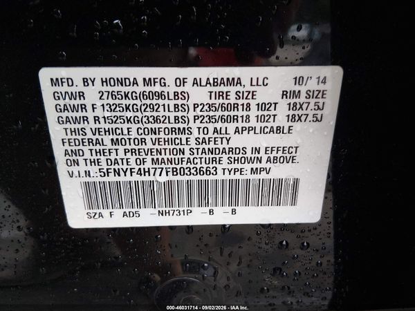 2015 HONDA PILOT EX-L