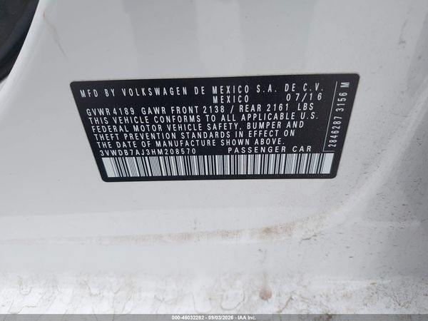 2017 VOLKSWAGEN JETTA 1.4T SE — I9