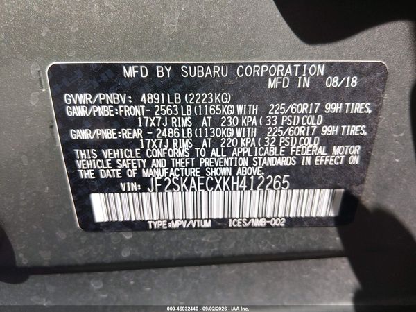 2019 SUBARU FORESTER PREMIUM — I9