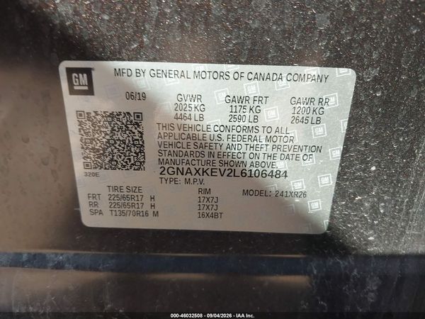 2020 CHEVROLET EQUINOX FWD LT 1.5L TURBO — I9