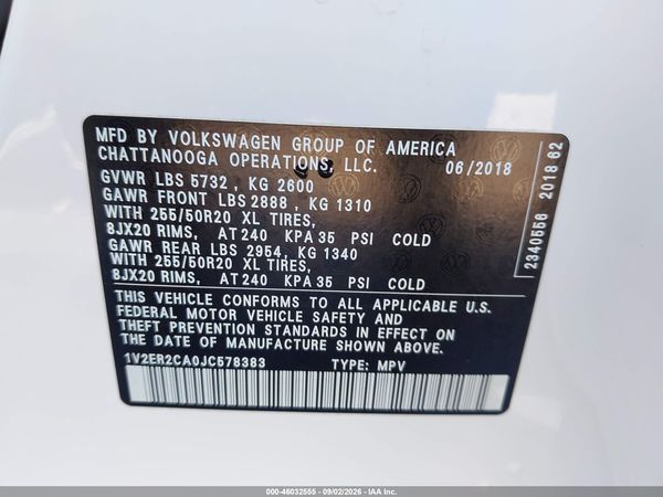 2018 VOLKSWAGEN ATLAS 3.6L V6 SEL — I9