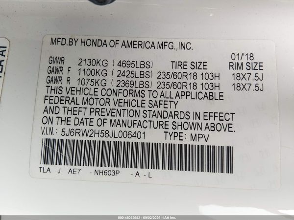 2018 HONDA CR-V EX — I9