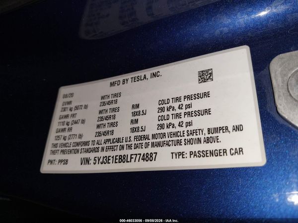 2020 TESLA MODEL 3 — I9