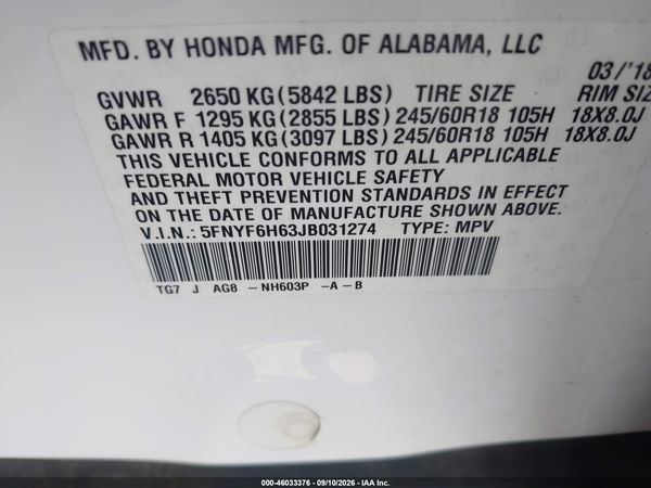 2018 HONDA PILOT EX-L — I9