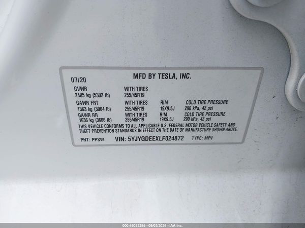 2020 TESLA MODEL Y — I9