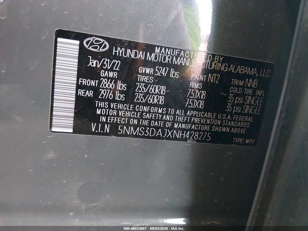 2022 HYUNDAI SANTA FE SEL — I9