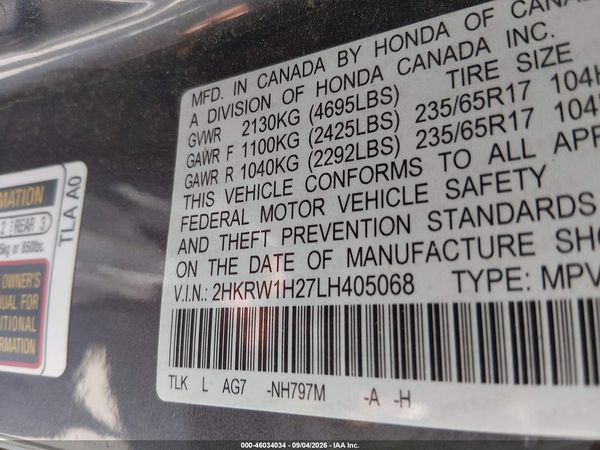 2020 HONDA CR-V 2WD LX — I9