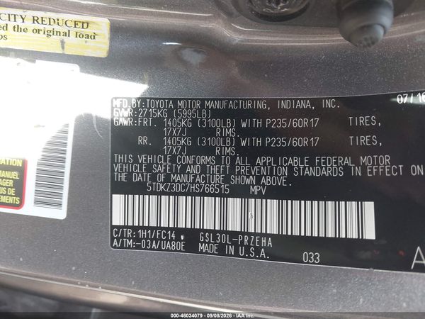 2017 TOYOTA SIENNA LE 8 PASSENGER — I9