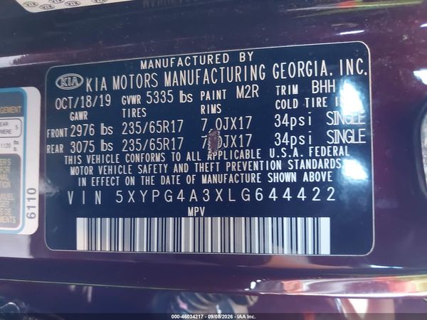 2020 KIA SORENTO 2.4L LX
