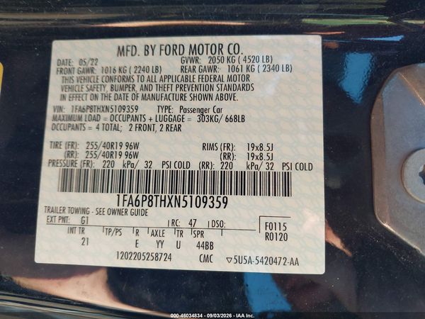 2022 FORD MUSTANG ECOBOOST FASTBACK — I9