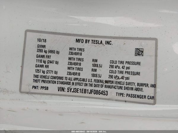 2018 TESLA MODEL 3 LONG RANGE/PERFORMANCE
