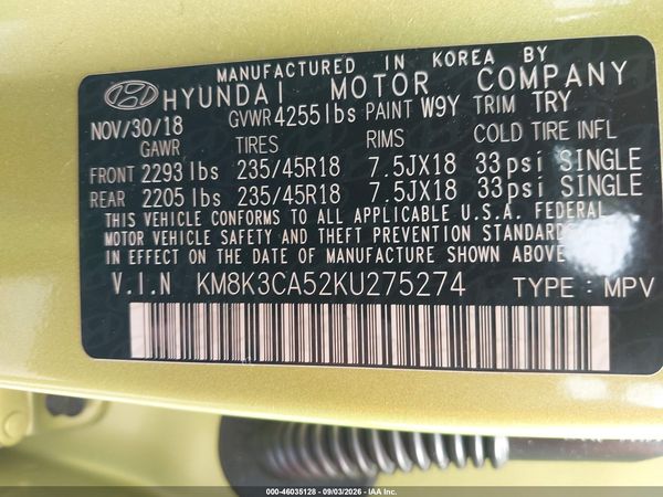 2019 HYUNDAI KONA LIMITED — I9