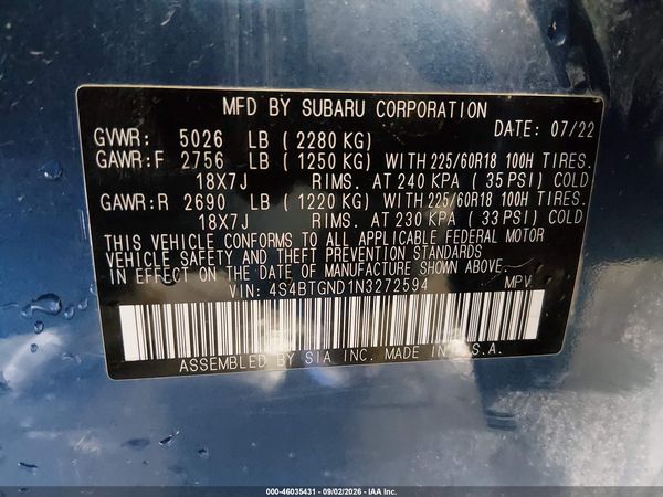 2022 SUBARU OUTBACK LIMITED XT