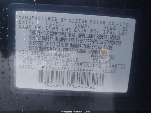 2021 NISSAN KICKS SV XTRONIC CVT — I9