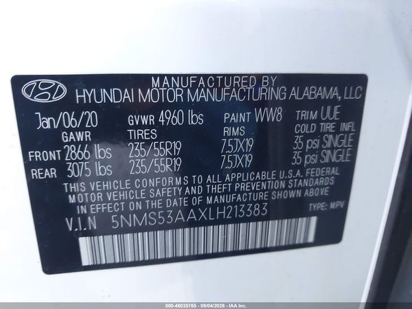 2020 HYUNDAI SANTA FE LIMITED 2.0T — I9