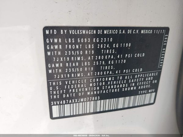 2018 VOLKSWAGEN TIGUAN SEL PREMIUM — I9